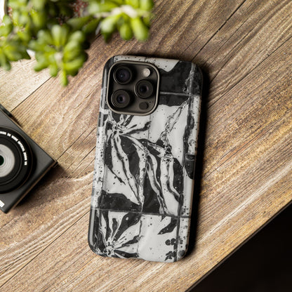 Monochrome Tile Floral Tough Phone Case