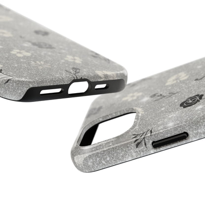 Floral Glitter Tough Phone Case — Black & Silver Vintage Flower Protective Cover