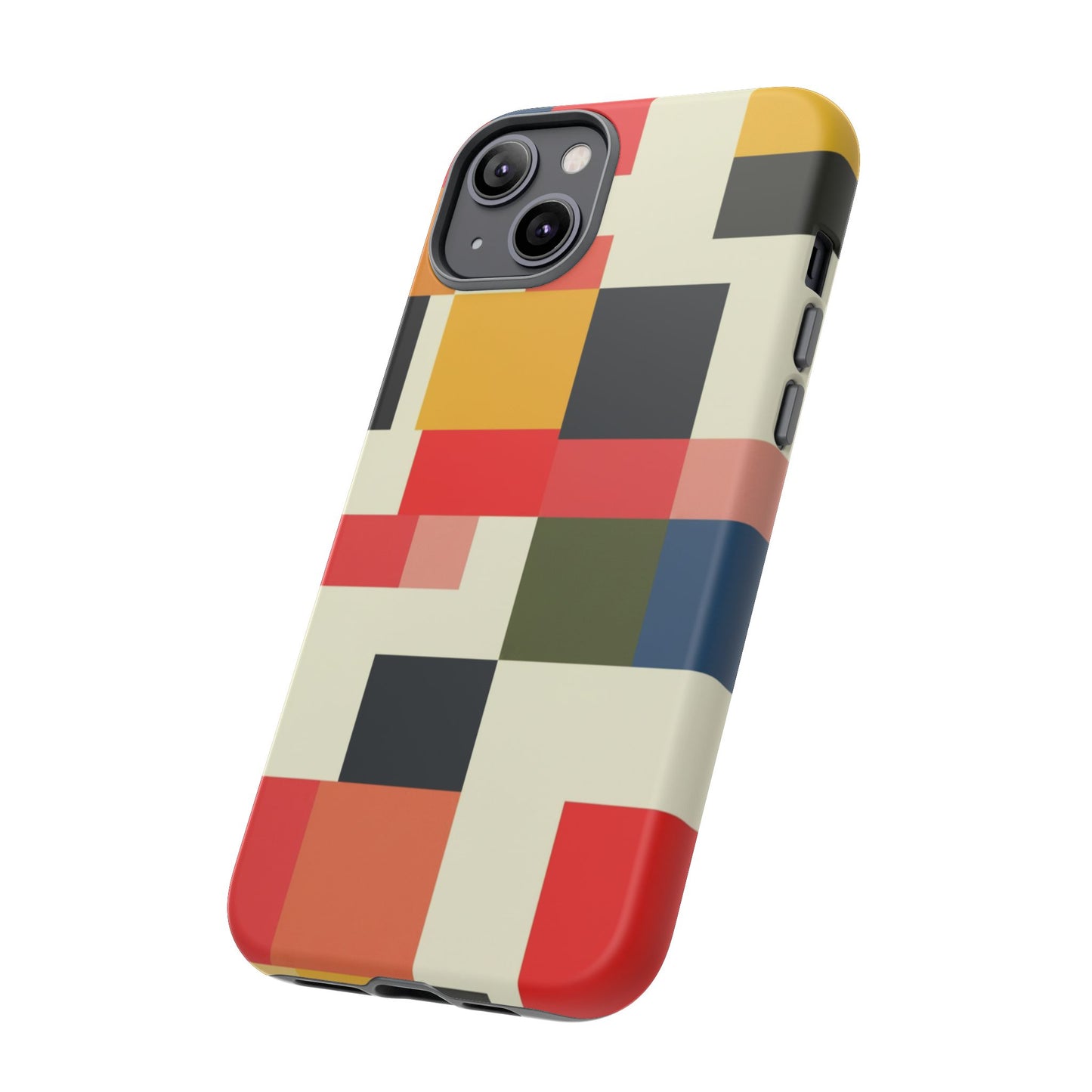 Abstract Color Block Tough Phone Case — Retro Geometric Protective Cover