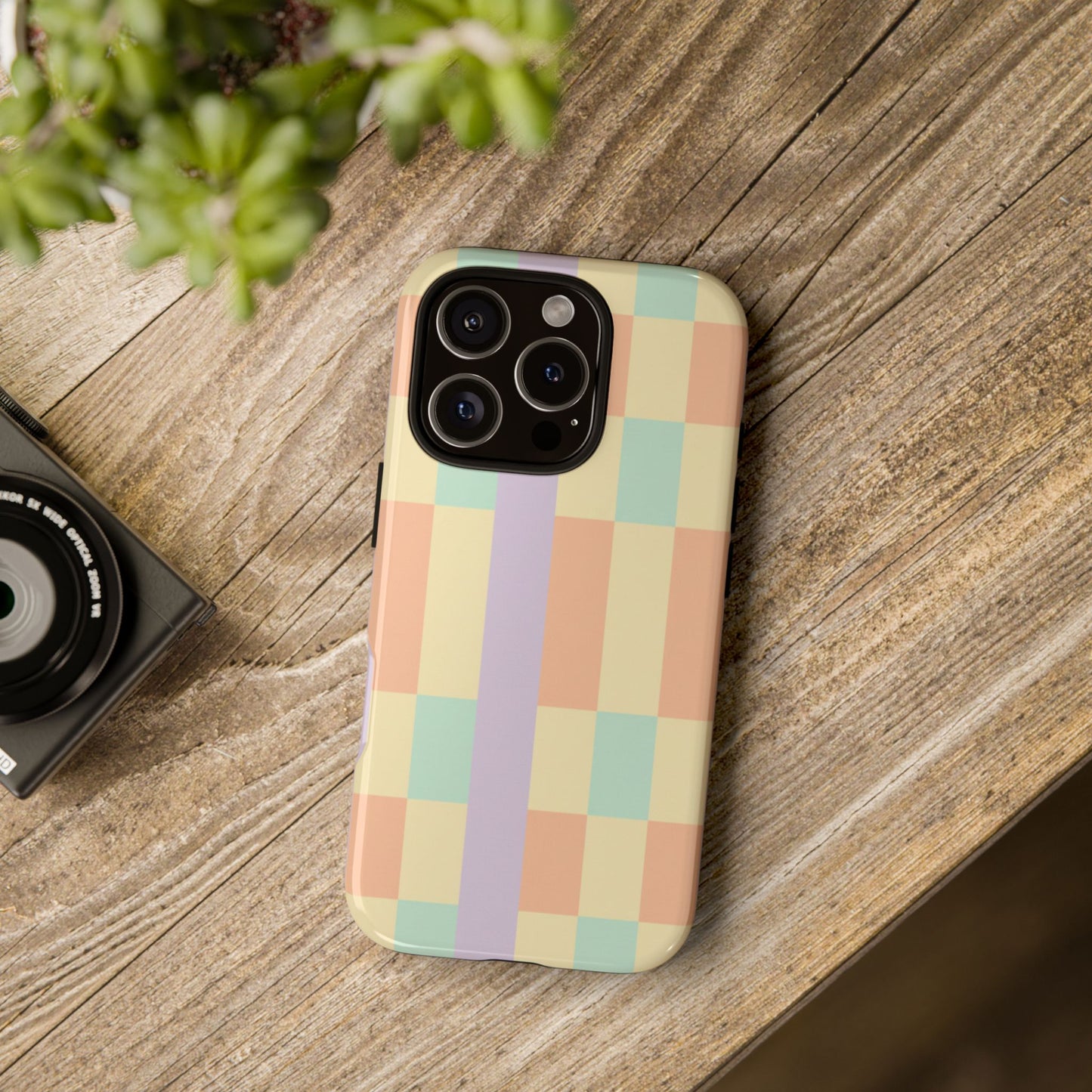 Pastel Checkered Phone Case — Retro Stripe Tough Case