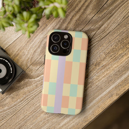 Pastel Checkered Phone Case — Retro Stripe Tough Case