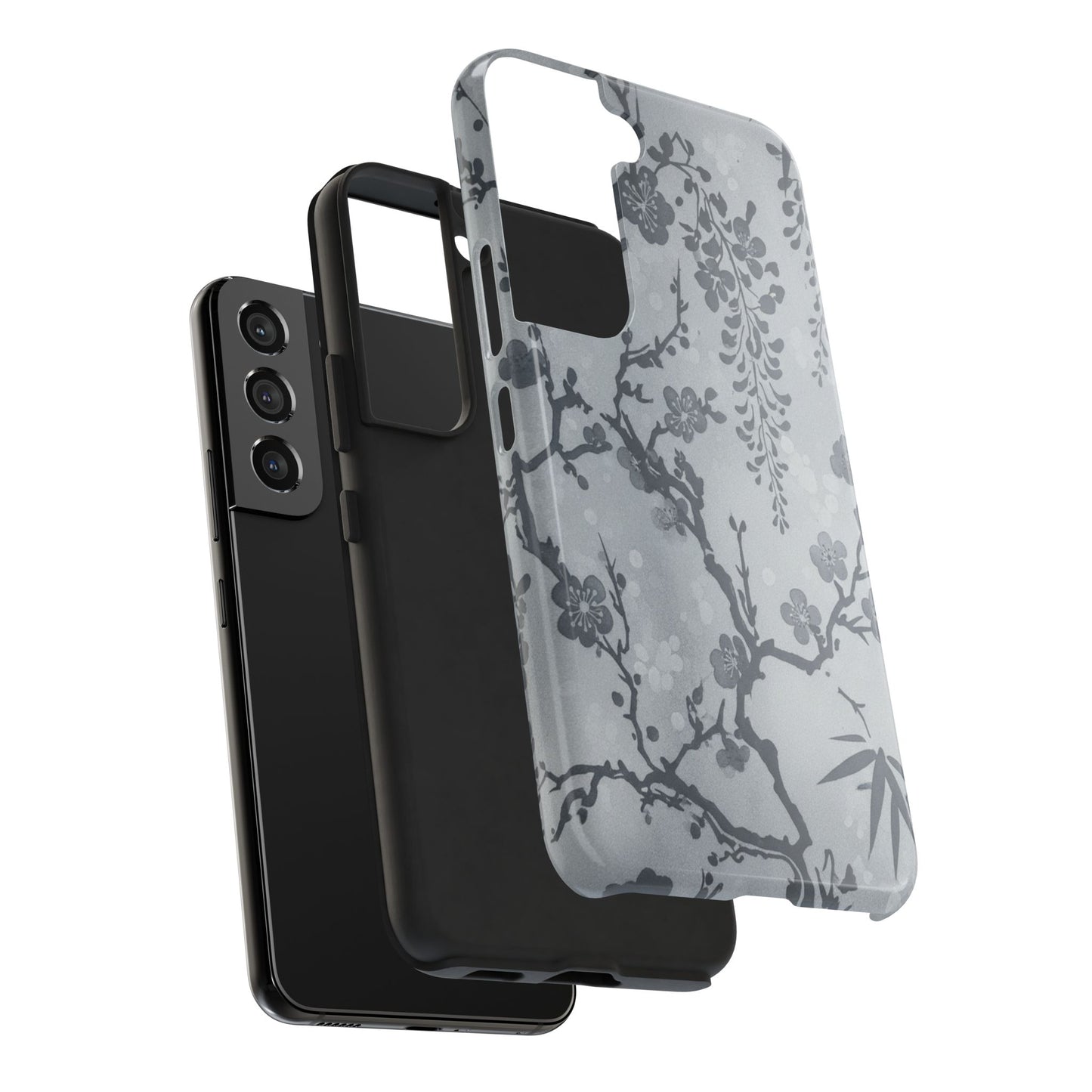 Tough Phone Case — Gray Cherry Blossom Ink Floral Design
