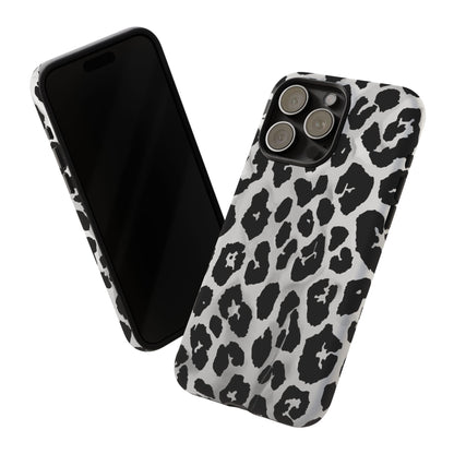 Leopard Print Tough Phone Case – Black & White Animal Pattern Protective Cover