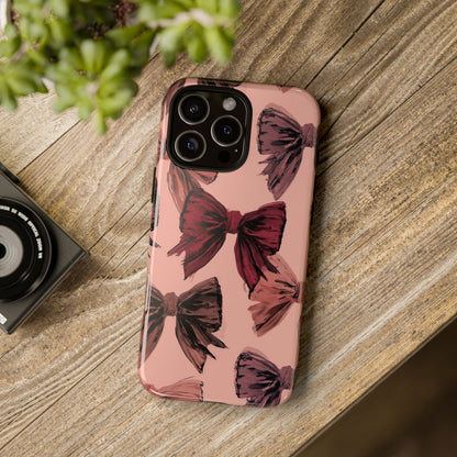 Bow Pattern Tough Phone Case — Pink Watercolor Bows Protective iPhone Cover