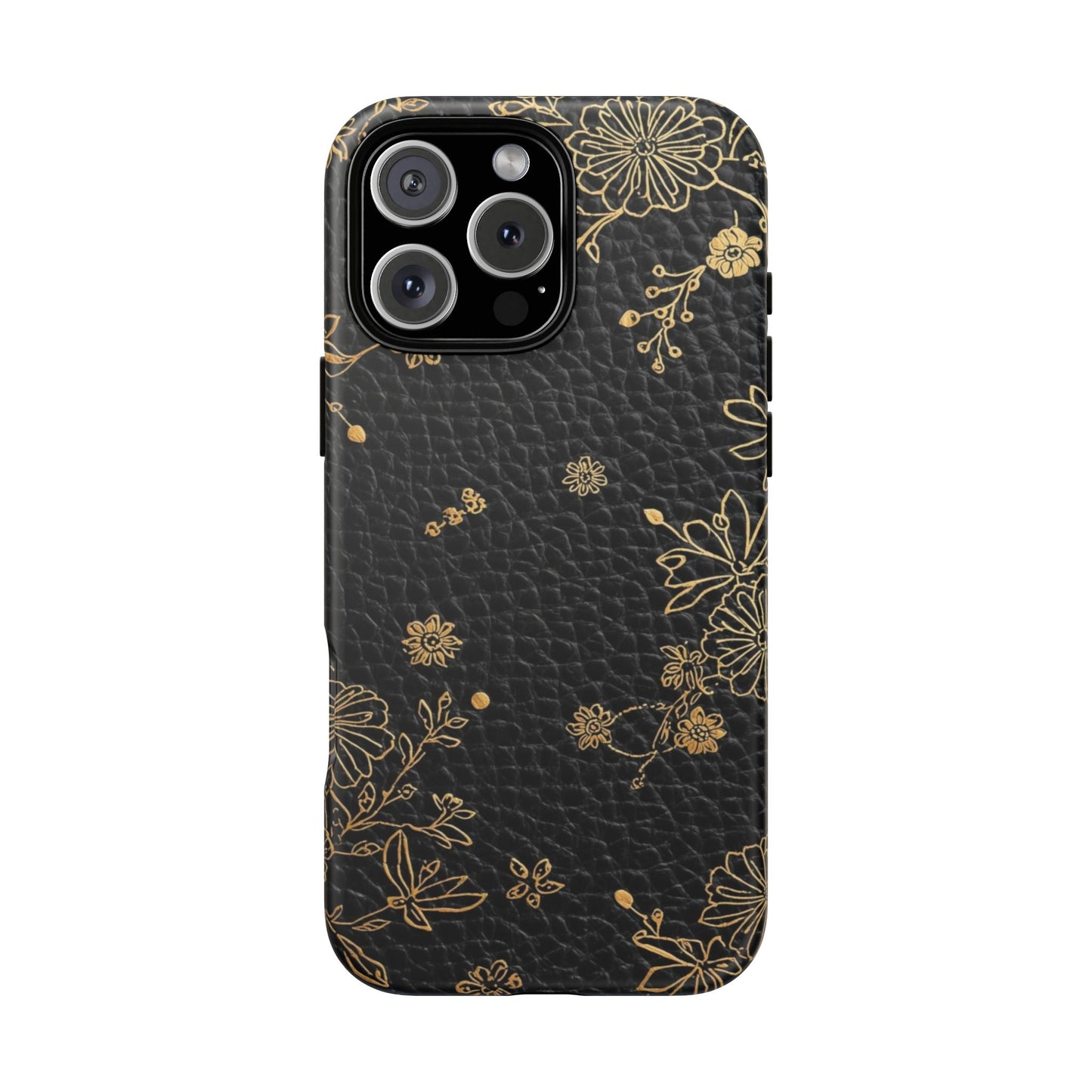 Floral Gold Foil Leather Texture Tough Phone Case