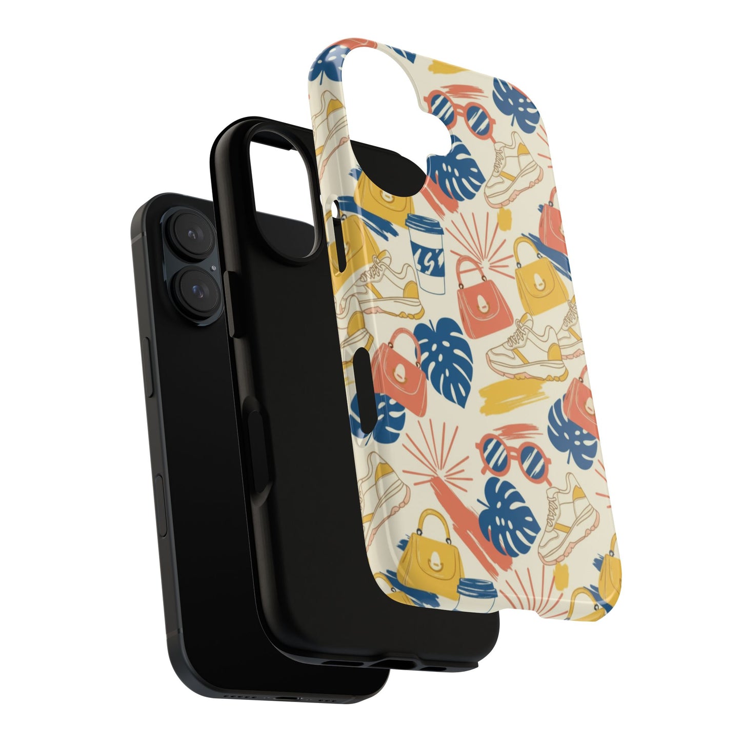 Tough Cases: Retro Summer Pattern Phone Case – Sunglasses, Sneakers & Tropical Leaves