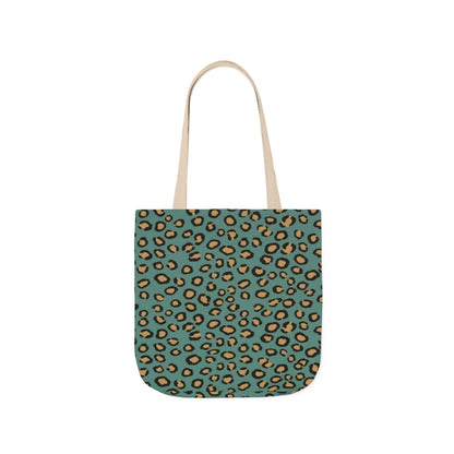 Teal Leopard Print Canvas Tote Bag — Trendy Animal Print Eco Shopper