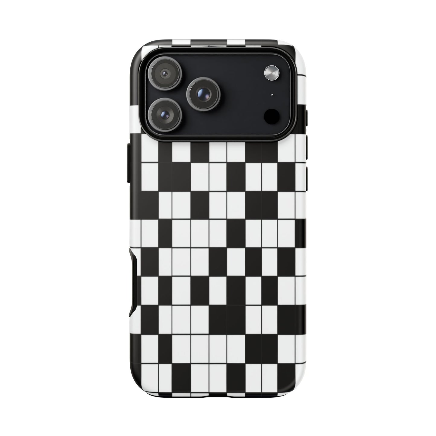 Crossword Grid Phone Case — Black & White Puzzle Pattern Tough Phone Cover