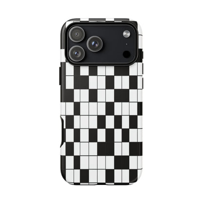 Crossword Grid Phone Case — Black & White Puzzle Pattern Tough Phone Cover