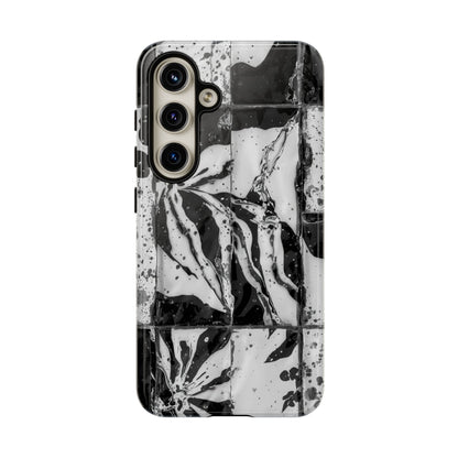 Monochrome Tile Floral Tough Phone Case