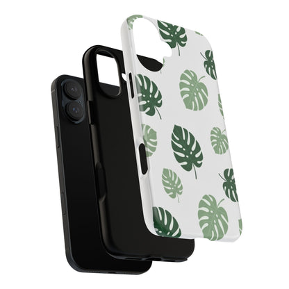 Monstera Leaf Tough Phone Case – Tropical Green Palm Pattern Protective Cover