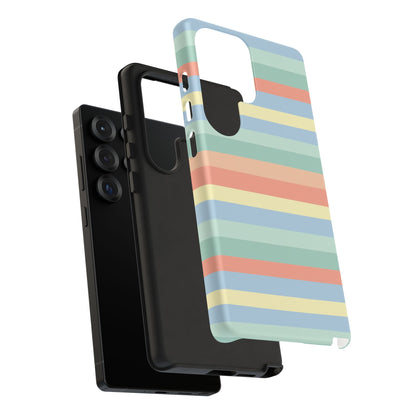 Pastel Striped Phone Case — Retro Horizontal Multi-Color Tough Case
