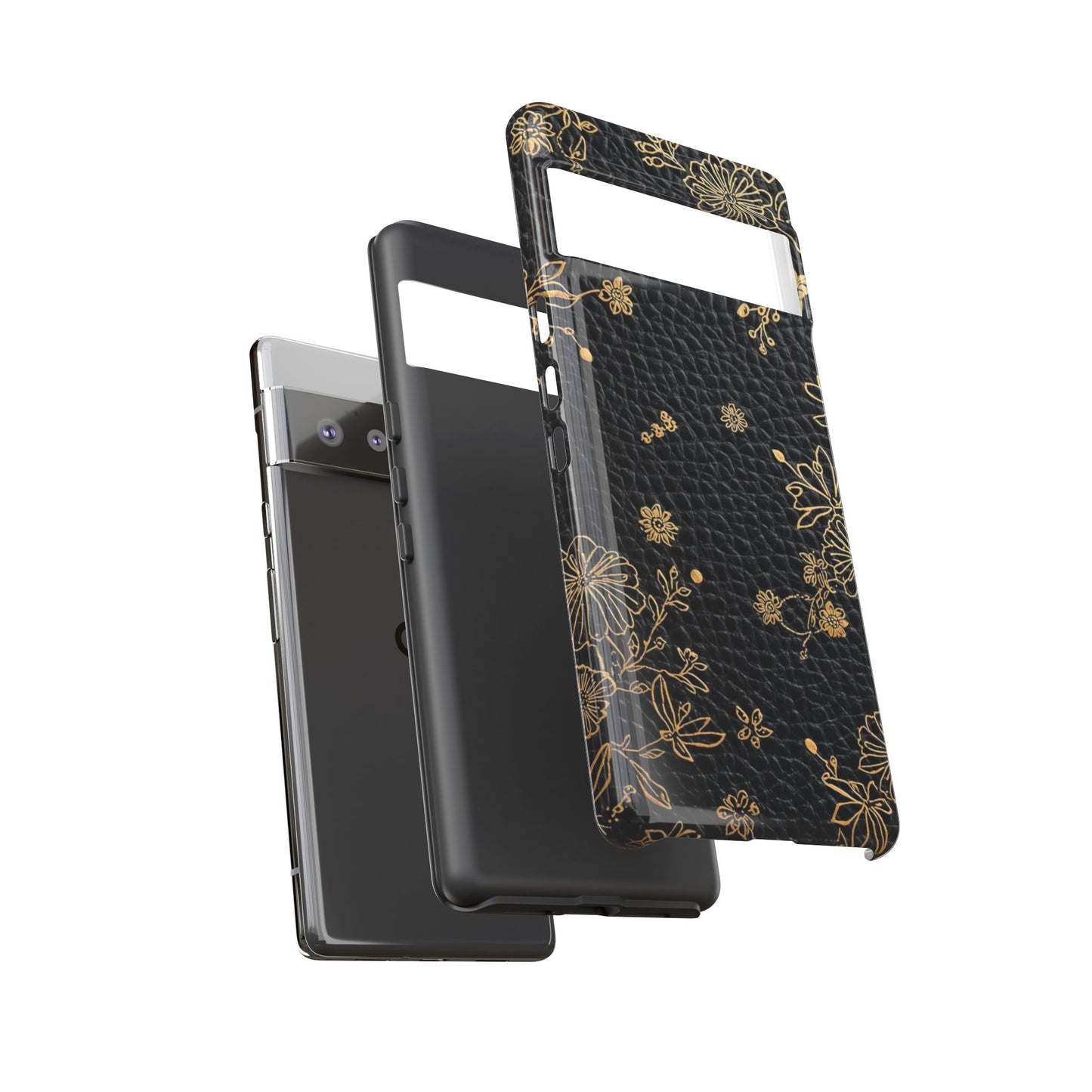 Floral Gold Foil Leather Texture Tough Phone Case