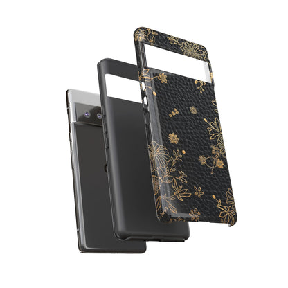 Floral Gold Foil Leather Texture Tough Phone Case