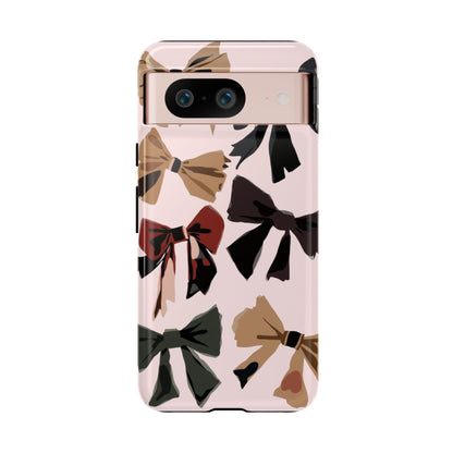 Bow Pattern Phone Case - Pink, Brown & Black Bows Protective Cover