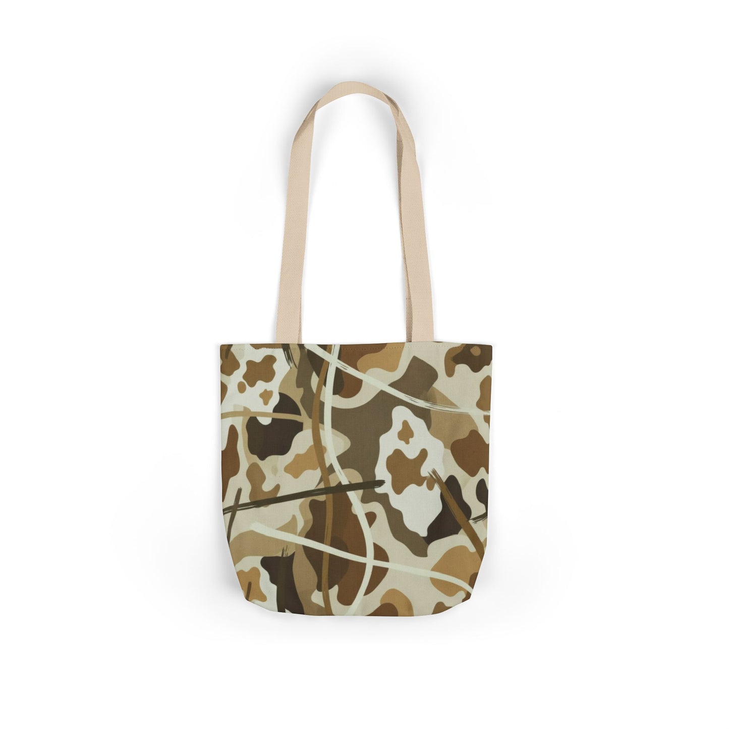 Camo Canvas Tote Bag — Beige Outdoor Pattern with 3 Color Straps