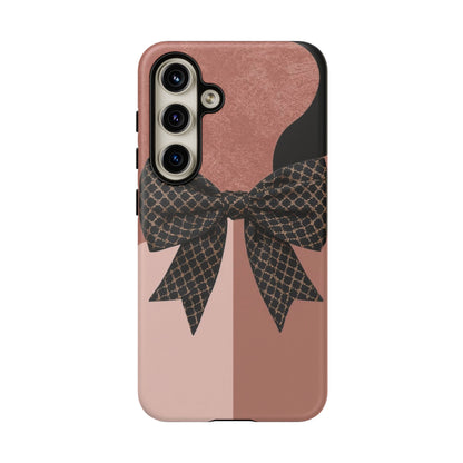 Bow Stripe Tough Phone Case – Pink Mauve Protective Cover
