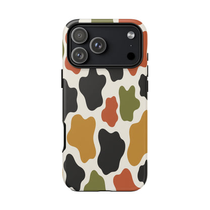 Camouflage Pattern Tough Phone Case – Retro Olive, Rust & Mustard Protective Cover