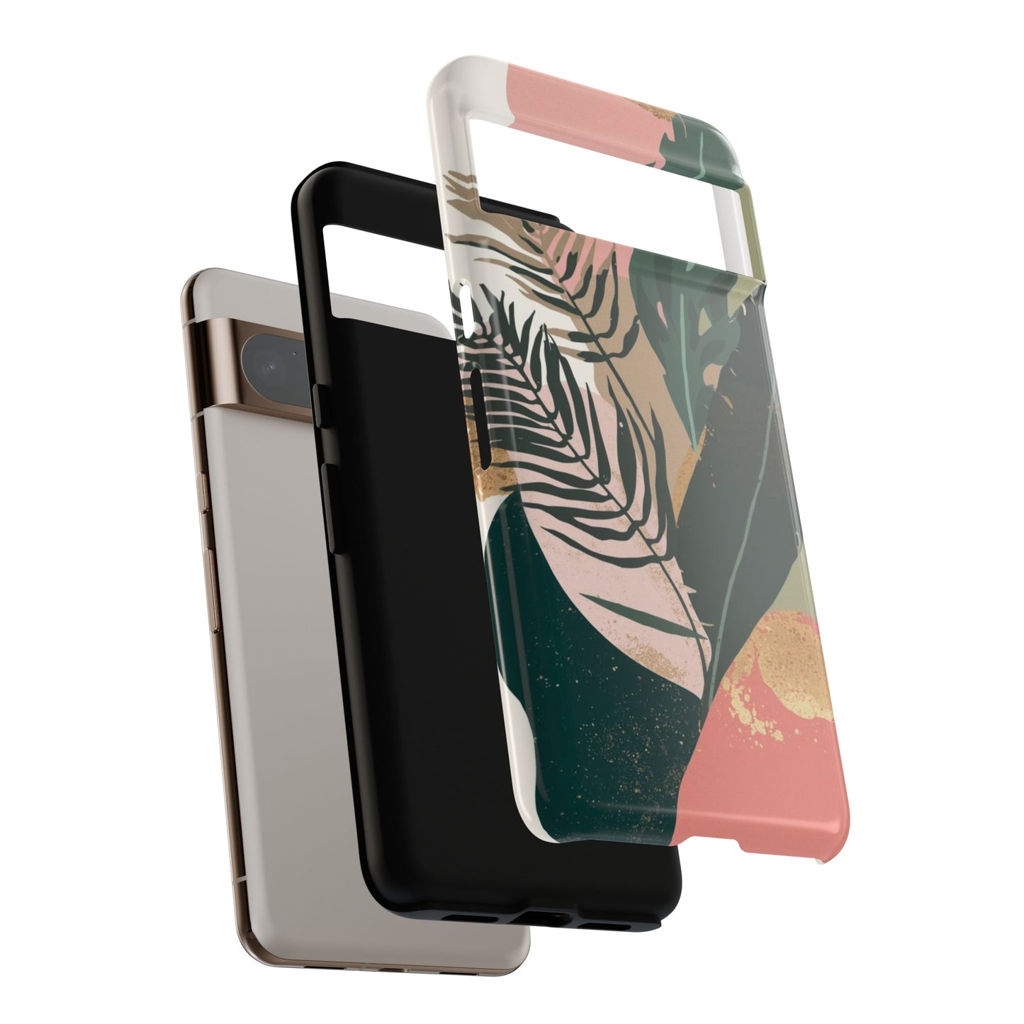 Tropical Leaf Tough Phone Case — Abstract Pink & Green Botanical Protective Cover