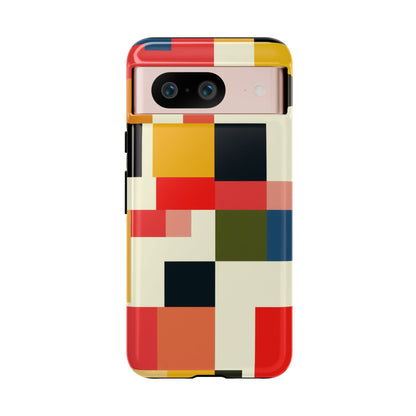 Abstract Color Block Tough Phone Case — Retro Geometric Protective Cover