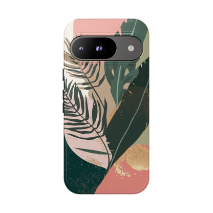 Tropical Leaf Tough Phone Case — Abstract Pink & Green Botanical Protective Cover