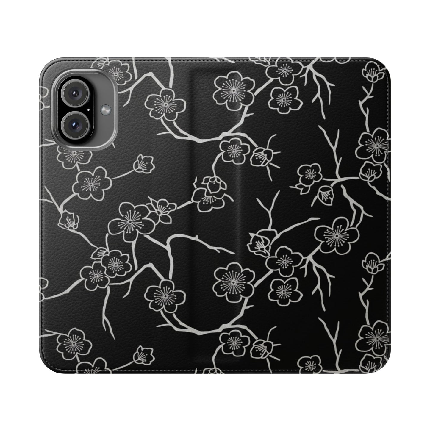 Black Cherry Blossom Flip Phone Case – Floral Wallet Flip Case with Card Slots