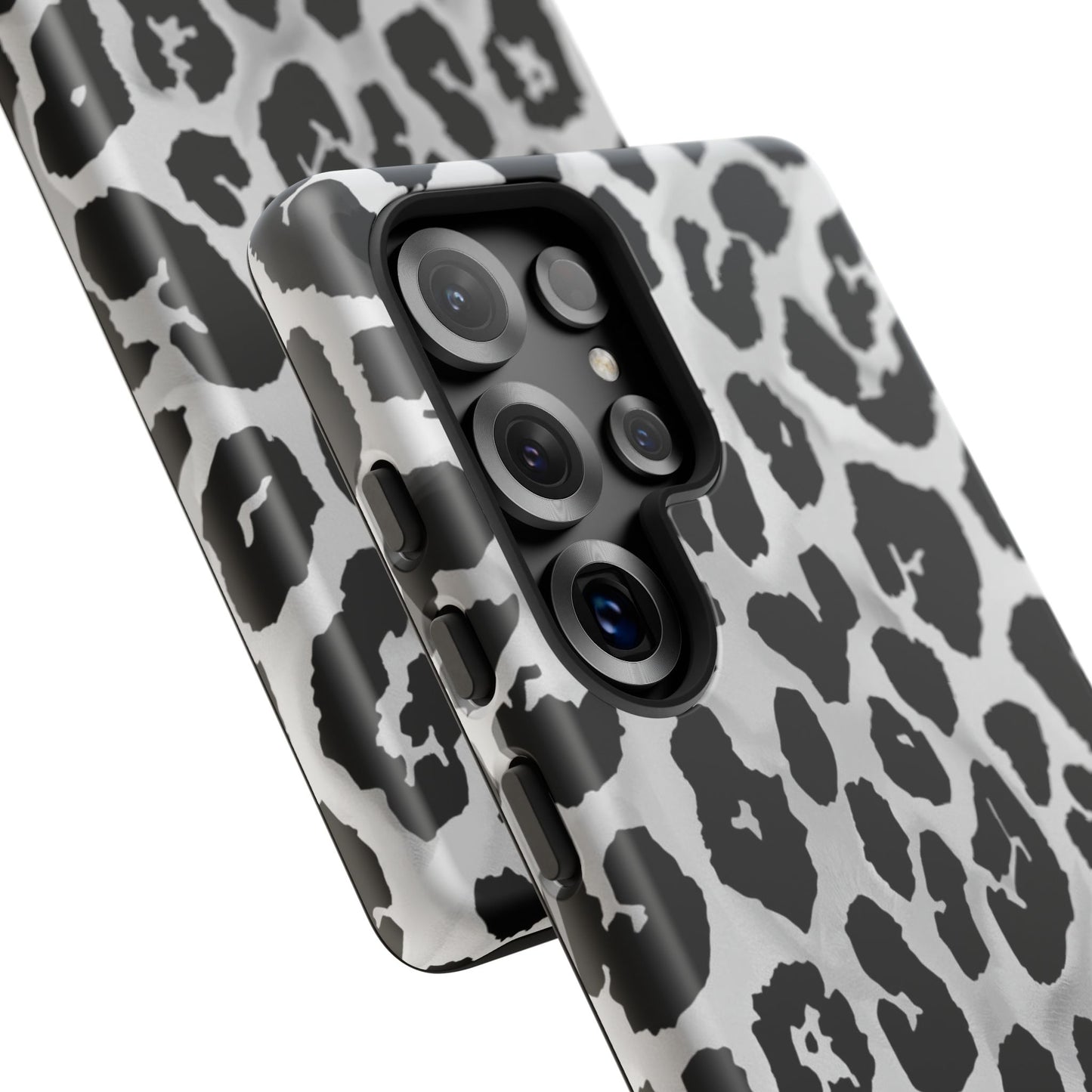 Leopard Print Tough Phone Case – Black & White Animal Pattern Protective Cover