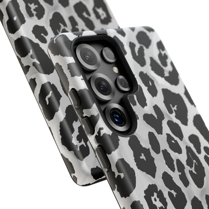 Leopard Print Tough Phone Case – Black & White Animal Pattern Protective Cover