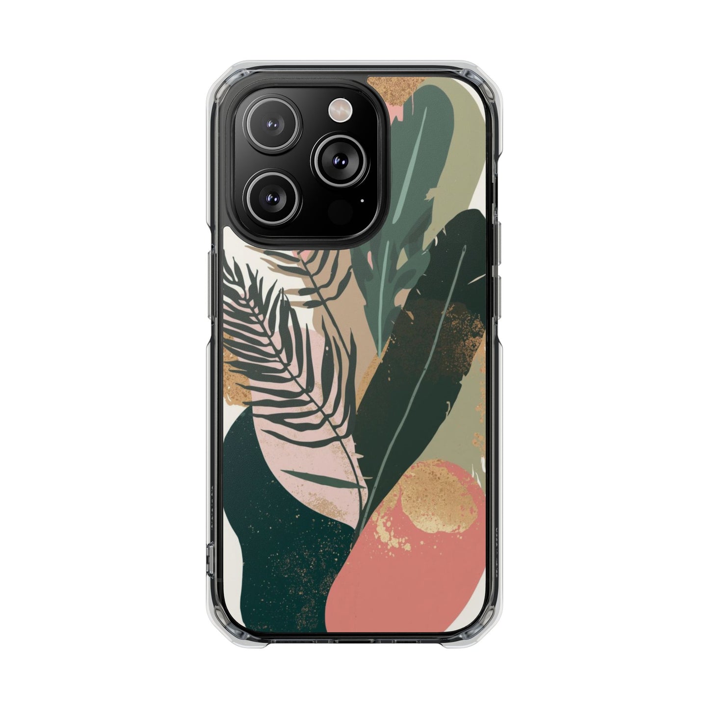 Clear Magnetic Phone Case — Abstract Botanical Leaves Design