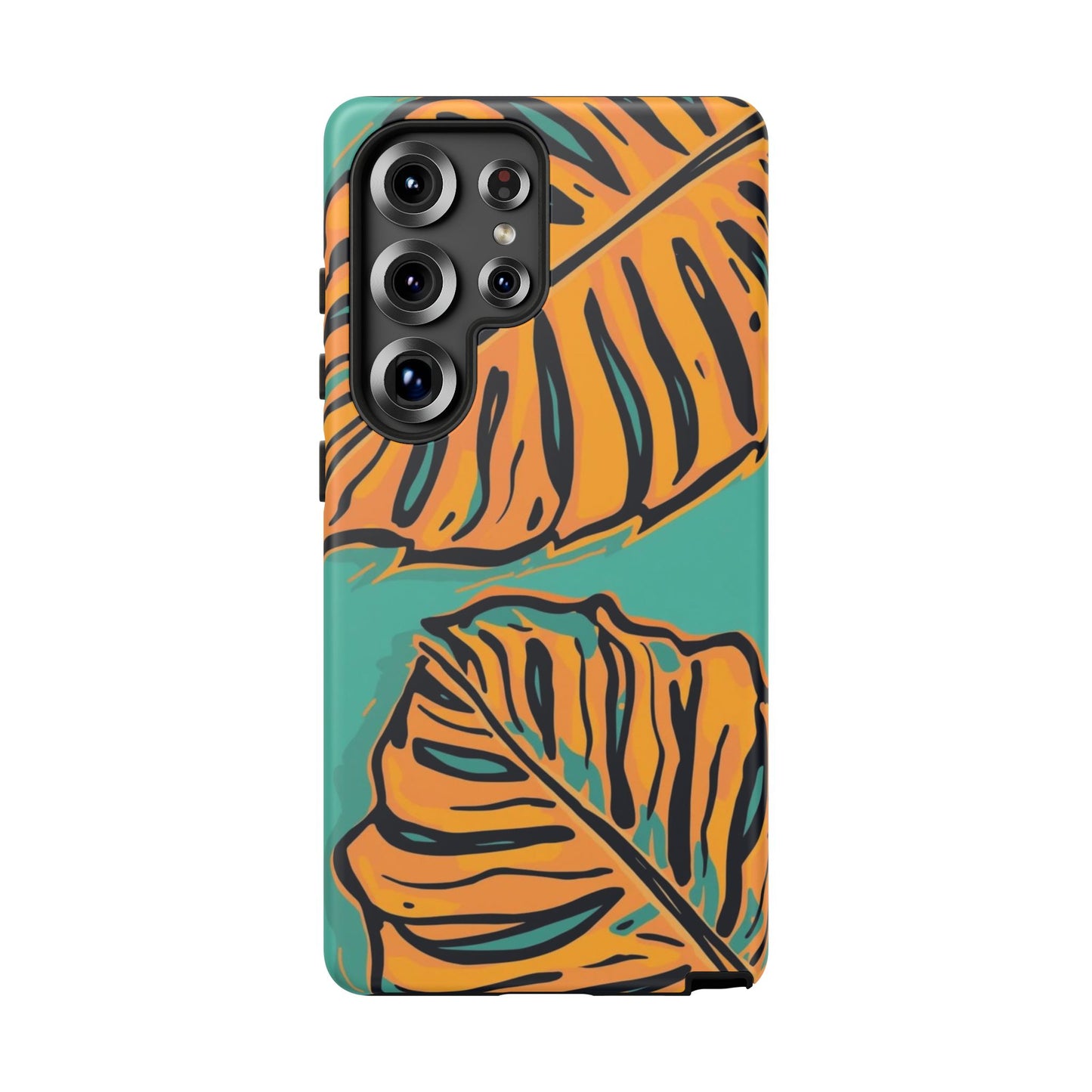 Tropical Leaf Tough Phone Case — Orange Monstera Design on Teal
