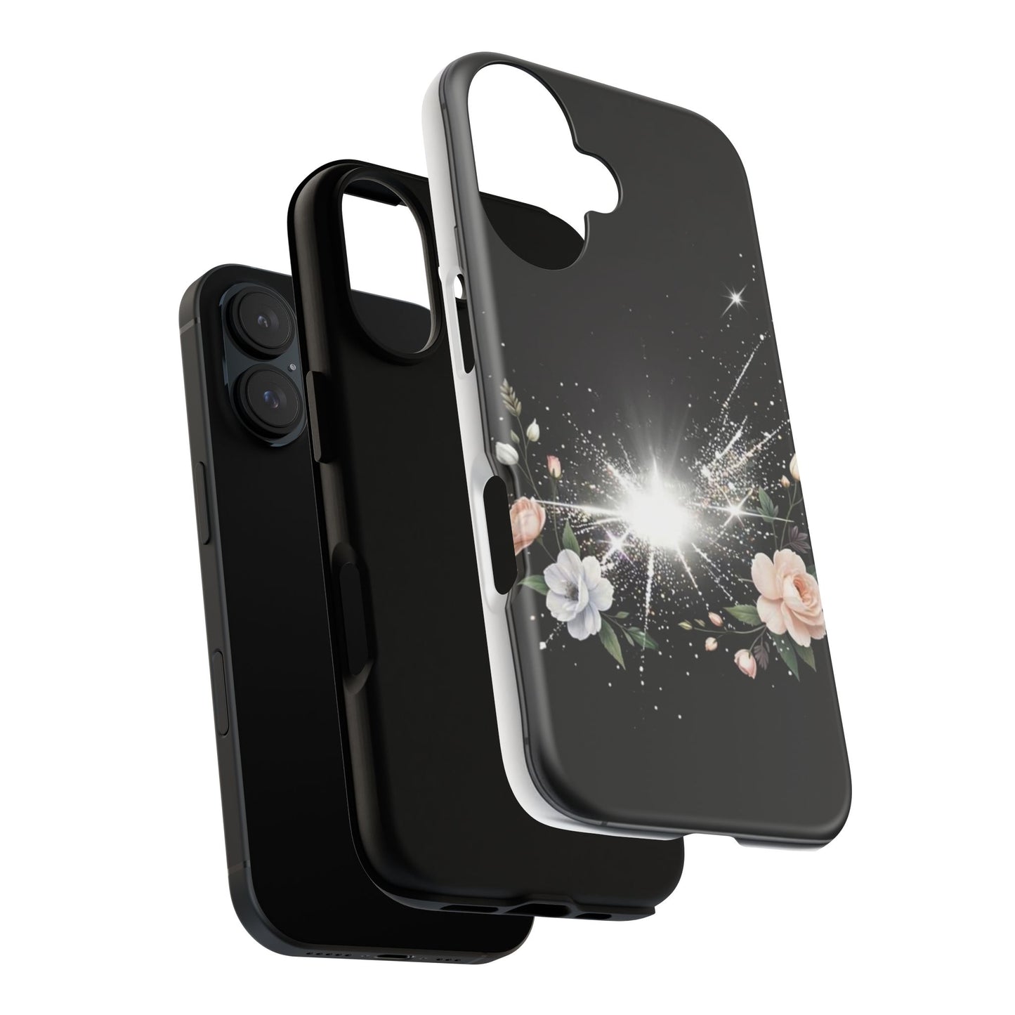Floral Burst Phone Case — Protective Black Sparkle Design