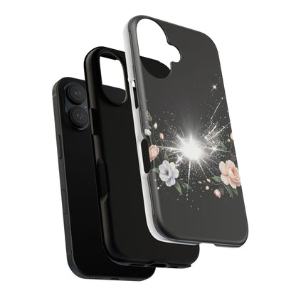 Floral Burst Phone Case — Protective Black Sparkle Design