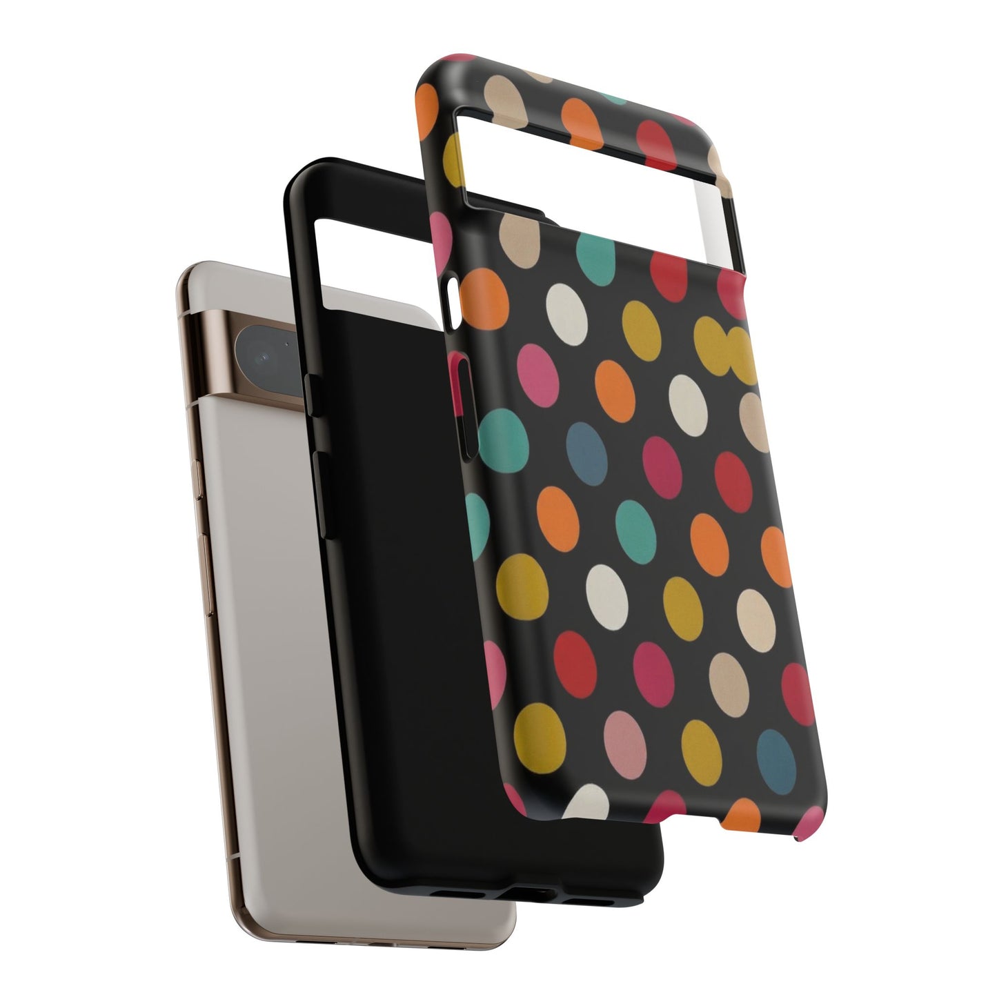 Polka Dot Tough Phone Case – Colorful Retro Dots on Black