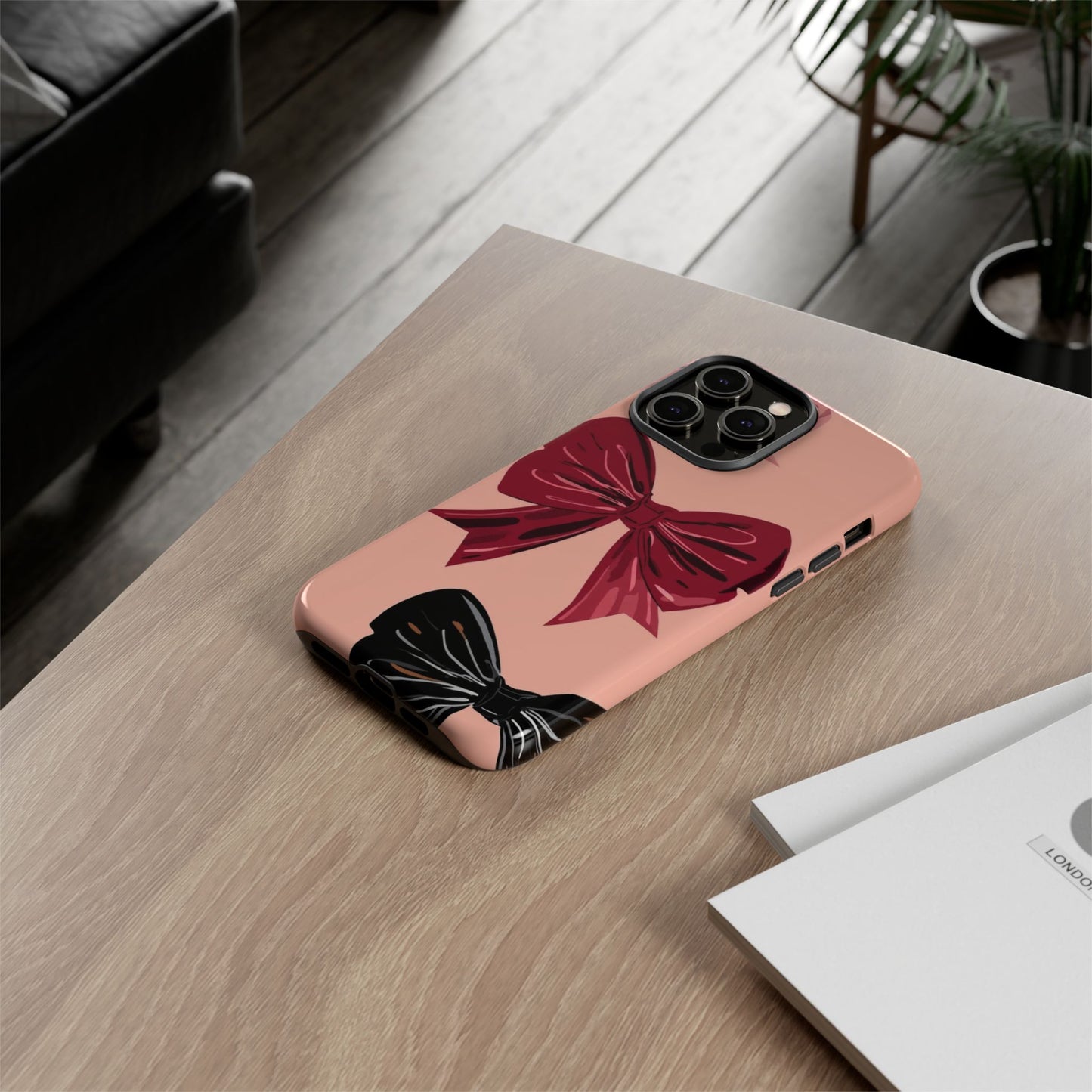 Bow Pattern Tough Phone Case — Pink, Red & Black Decorative Bows