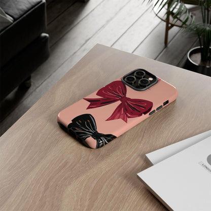 Bow Pattern Tough Phone Case — Pink, Red & Black Decorative Bows