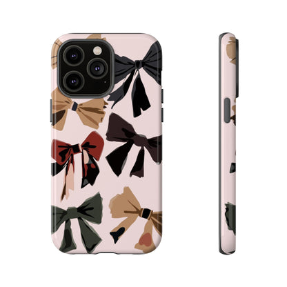 Bow Pattern Phone Case - Pink, Brown & Black Bows Protective Cover