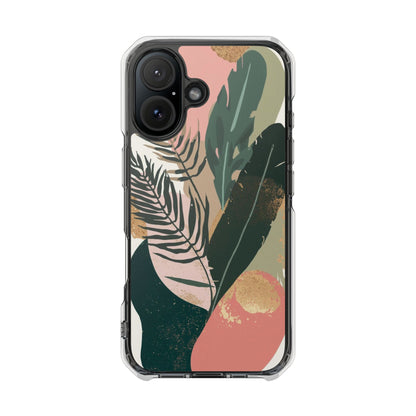 Clear Magnetic Phone Case — Abstract Botanical Leaves Design