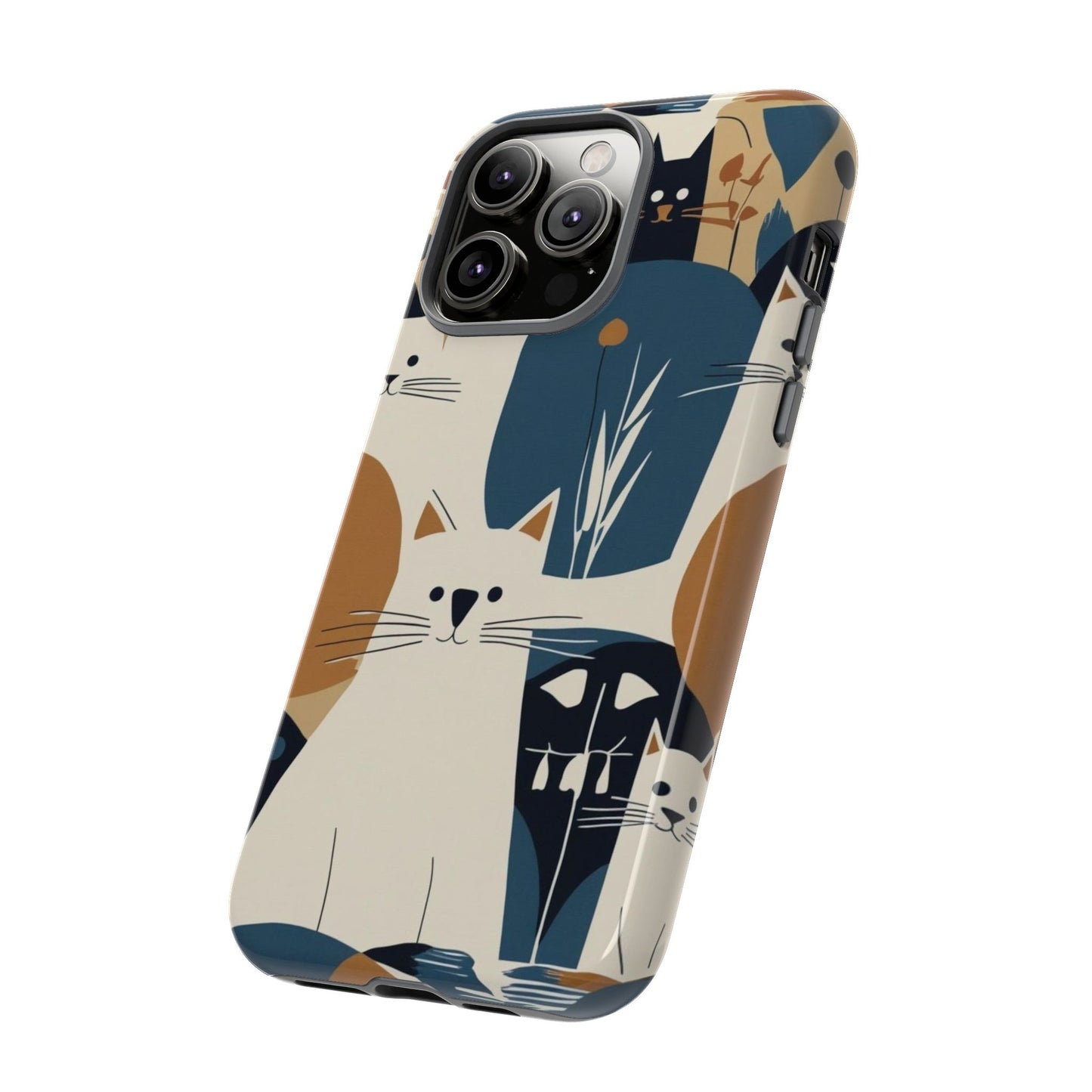 Cat Pattern Phone Case – Retro Abstract Cats Protective iPhone Cover