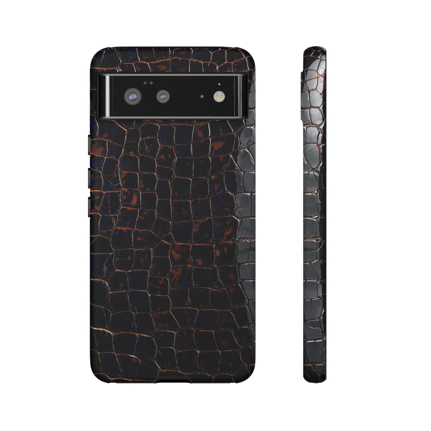 Croc-Embossed Tough Phone Case — Shockproof Black Alligator Texture