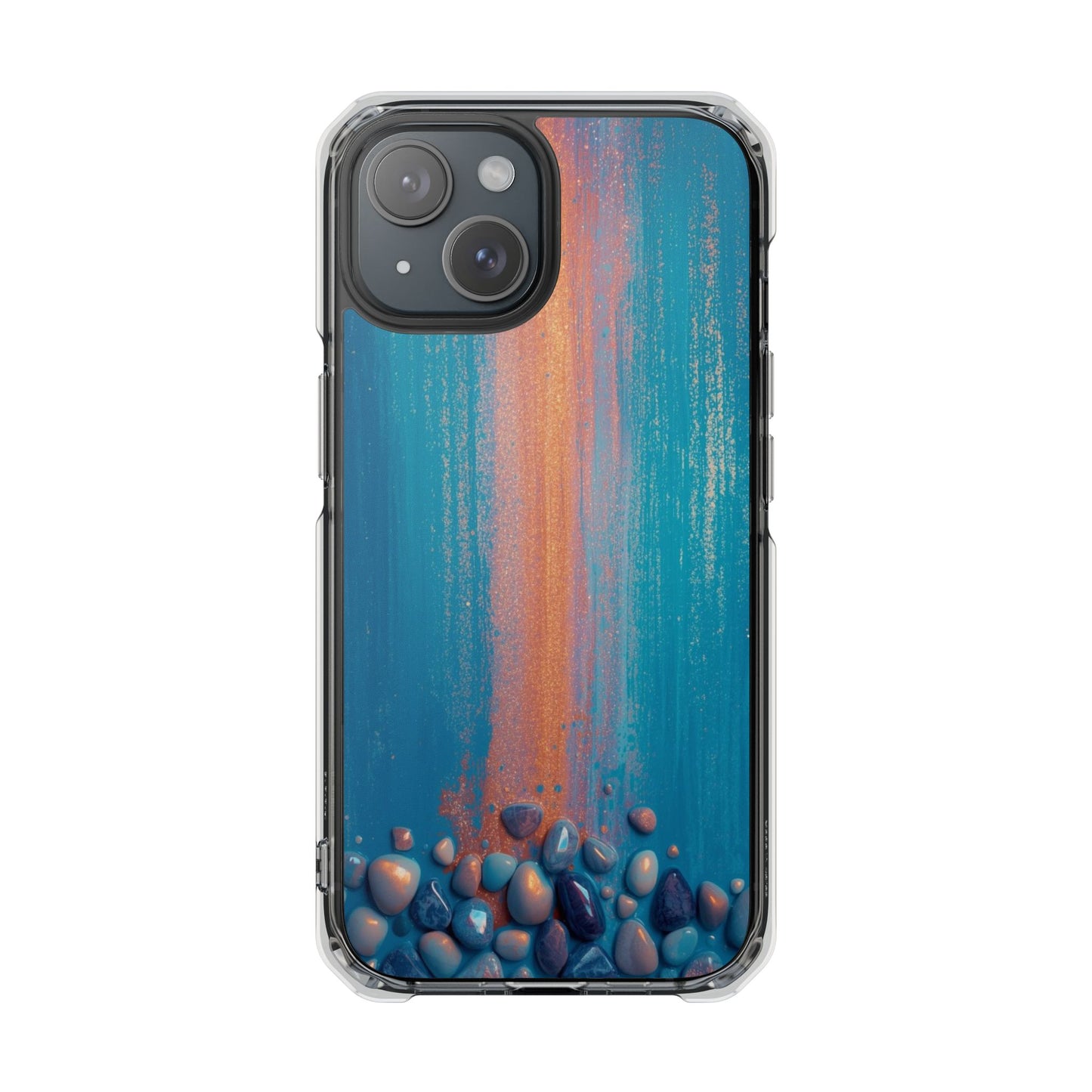 Clear Magnetic Phone Case — Abstract Blue Sunset Pebble Design