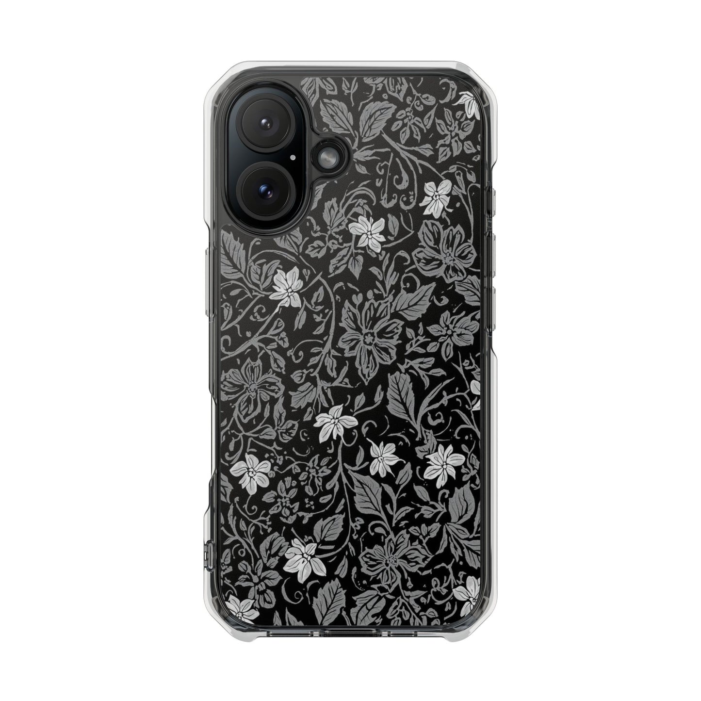 Clear Magnetic Phone Case — Black Floral Vine Design