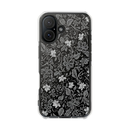 Clear Magnetic Phone Case — Black Floral Vine Design