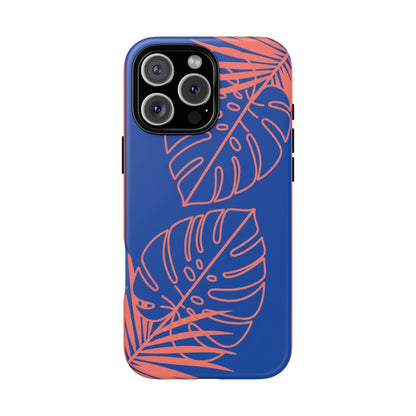Tropical Monstera Phone Case — Blue & Coral Leaf Protective Cover