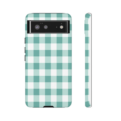 Mint Green Buffalo Check Tough Phone Case — Durable Plaid Protective Cover