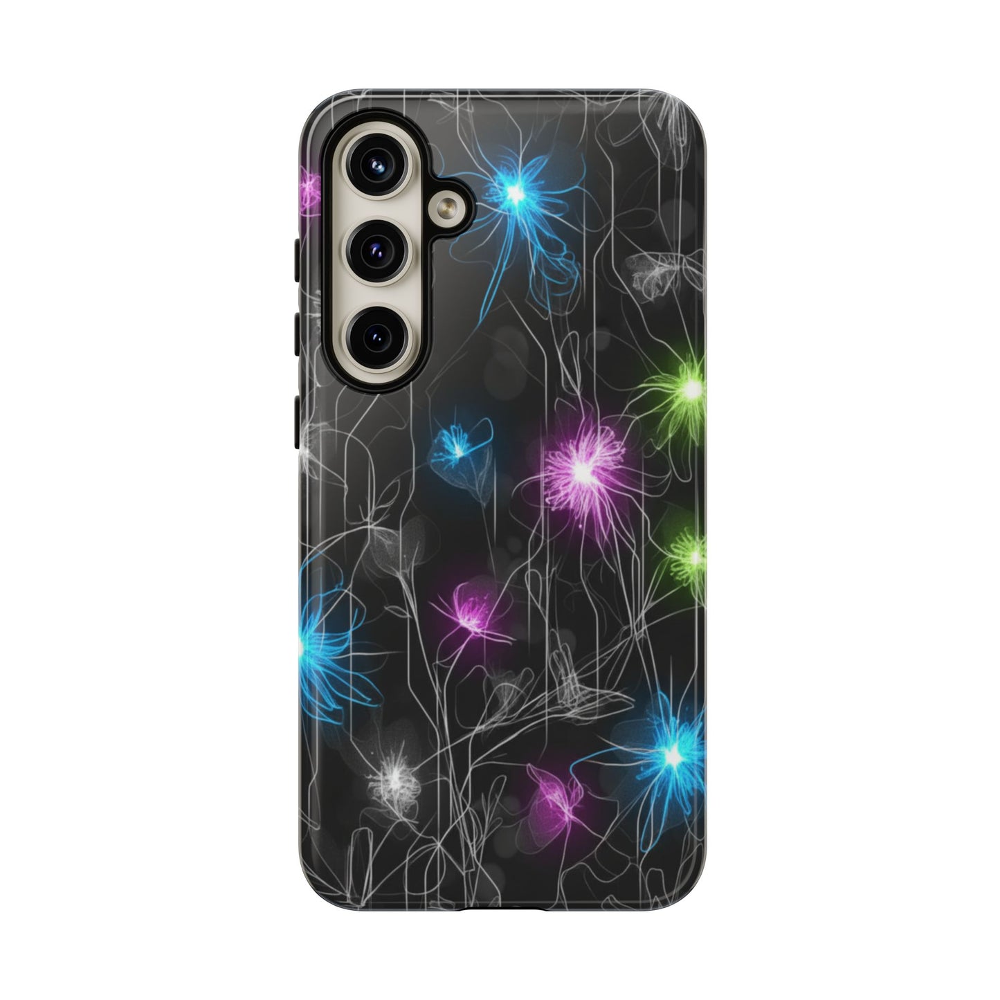 Neon Floral Tough Phone Case — Glow Flower Protective iPhone Cover