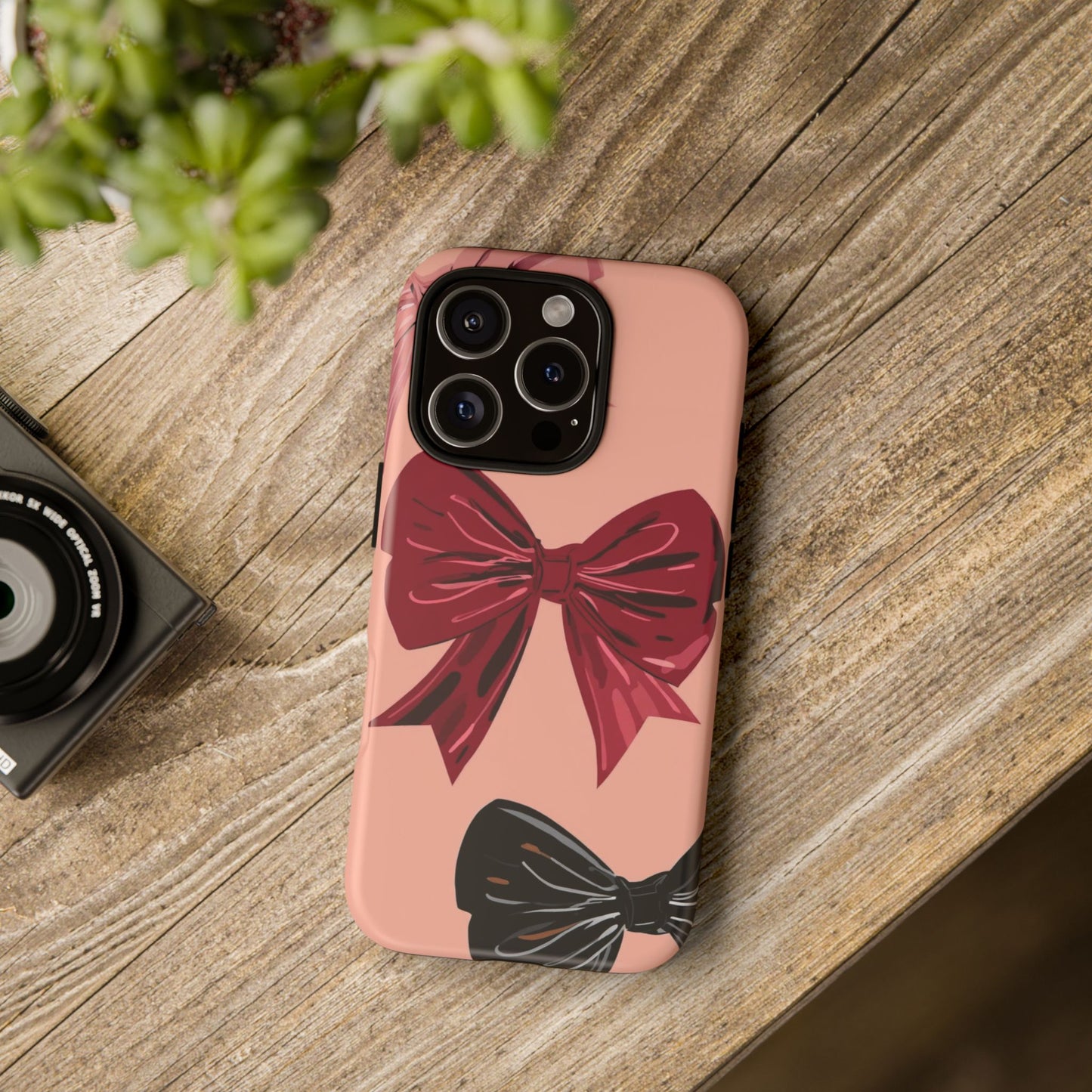 Bow Pattern Tough Phone Case — Pink, Red & Black Decorative Bows