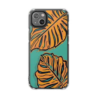 Clear Magnetic Phone Case — Tropical Orange Leaf Design
