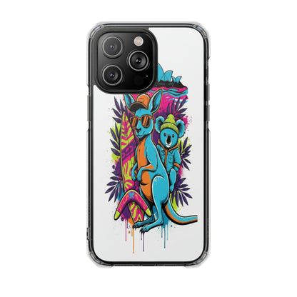 Clear Magnetic Phone Case — Colorful Surfing Kangaroo & Koala Art
