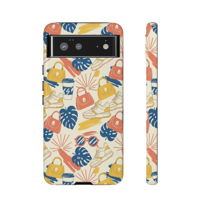 Tough Cases: Retro Summer Pattern Phone Case – Sunglasses, Sneakers & Tropical Leaves