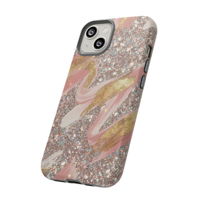 Glitter Blush Marble Phone Case — Pink Gold Swirl Tough Case